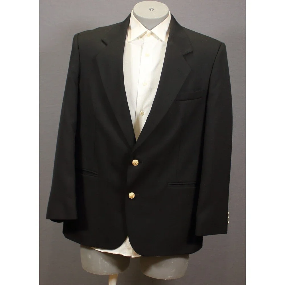 Givenchy BlazerBlack Gold Buttons Wool 2 Btn Vintage 42R Made in USA